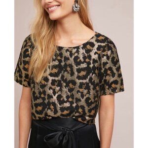 Anthropologie Leopard Print Top - Black and Gold